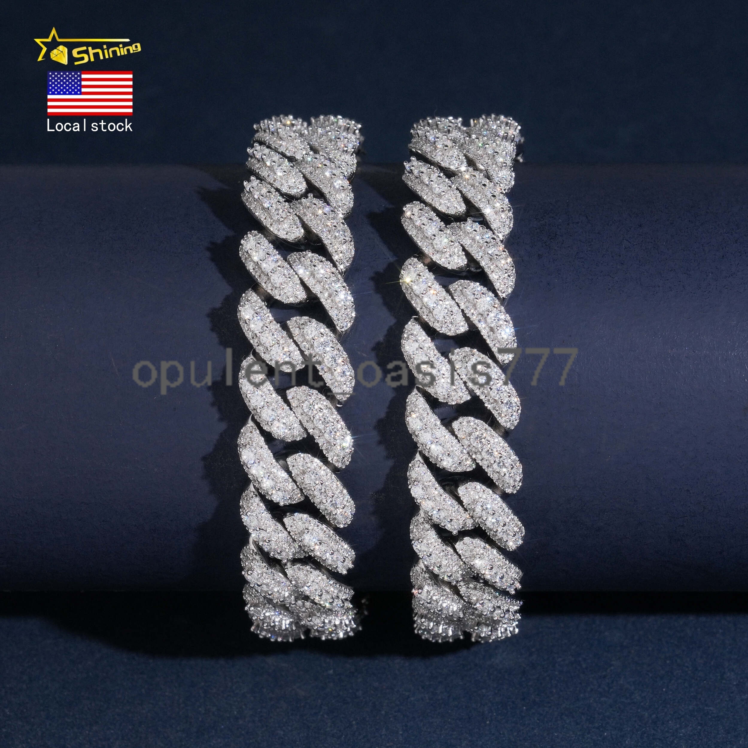 USA Local Stock Fine Jewelry Hip Hop Iced Out Sterling Silver 925 VVS Moissanite Lab Diamond Cuban Fashion Men Cuban Bracelet