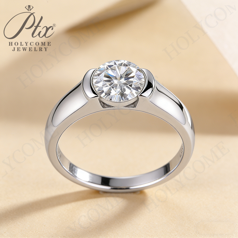 2CT Moissanite Ring Men 925 Sterling Silver 18K Gold Plated Half Bezel Setting D Color VVS1 Wedding Gift Comes with GRA Certificate