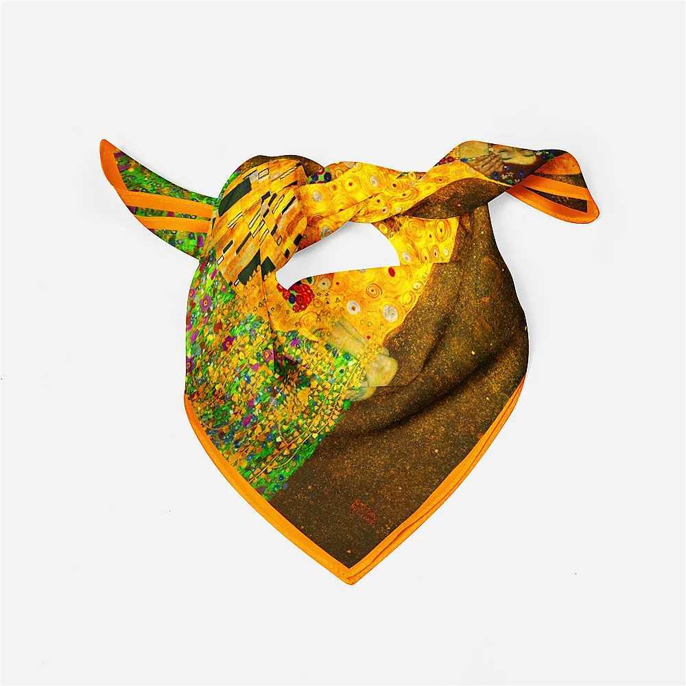 Famous Oil Painting Twill 100 Silk Scarf Fashion Bandana Wen Scarf Wraps 53cm Square Scarves Hijab Scarf Neckerchief X260328