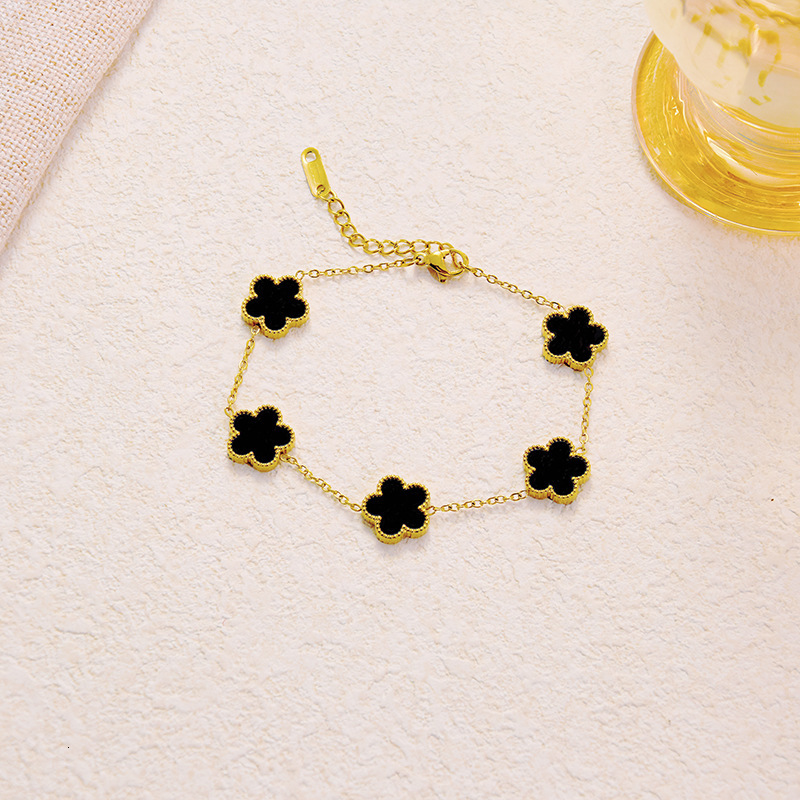Bracelet Titanium Steel Lucky Clover Five-Leaf Flower Bracelet Simple Fashion Versatile Light Luxury High-End Double-Sided Mother-Of-Pearl Jewelry Bra