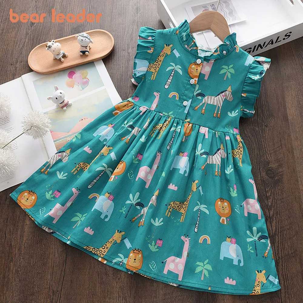 Bear Leader Cartoon Print Baby Girls Princess Dress New Fashion Summer Floral Toddler Kid Party Clothes Children VestidoT260330