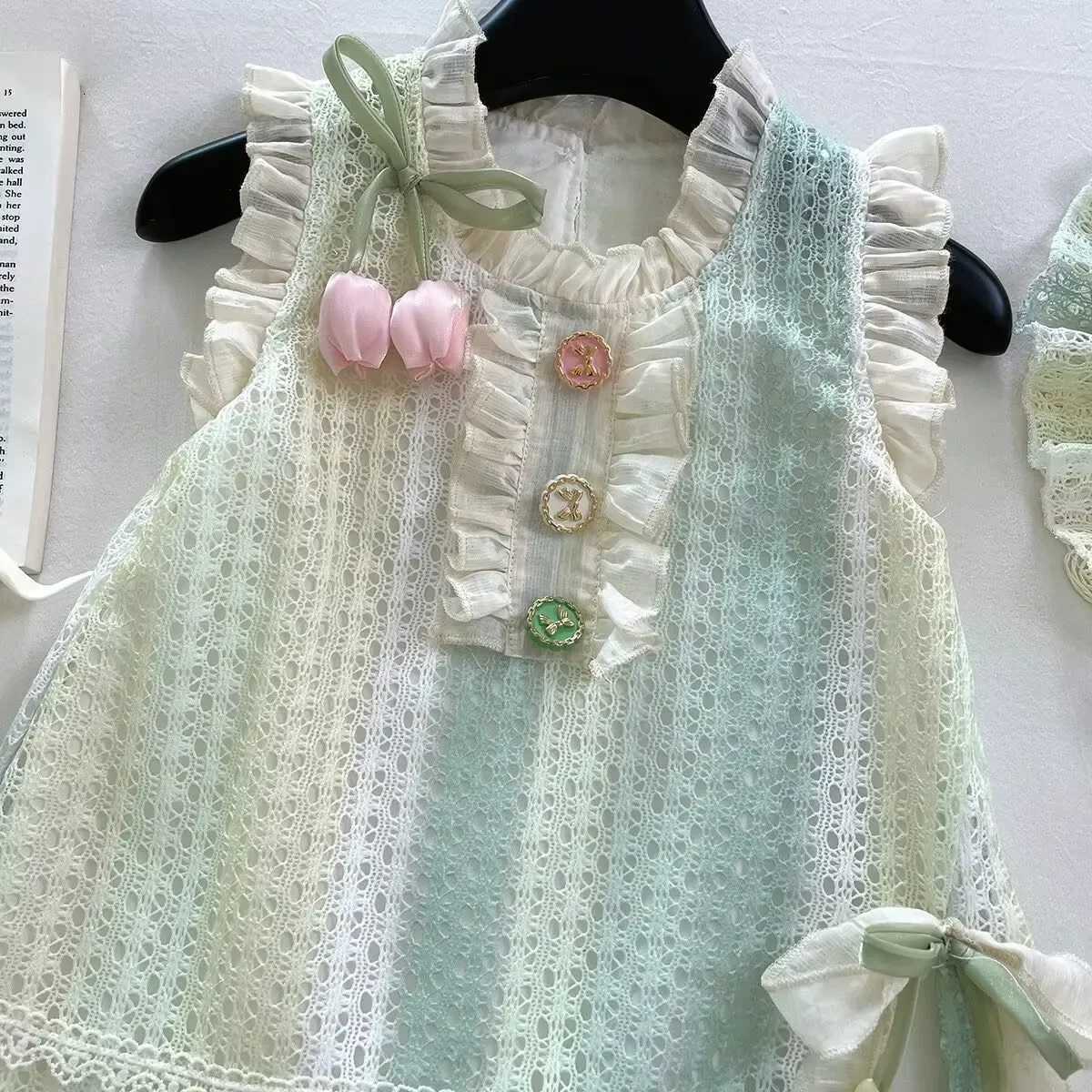Girls Casual Dresses Sleeveless Lace Sundress Lace Flower Princess Dress Kids Dresses for Girls 2 To 8 YearsT260330