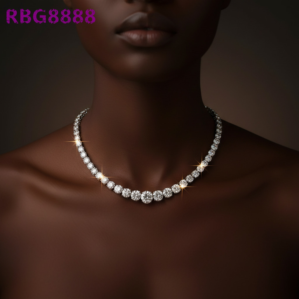 Lab Diamond Necklace 14K White Gold Engagement Wedding Chain Necklace for Women Bridal Moissanite Jewelry Gift