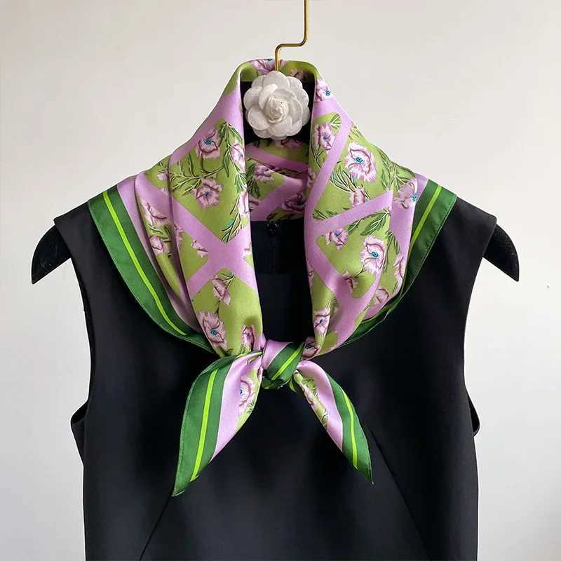 Lovely Purple Floral Print Silk Square Scarf Wen Soft Satin Hairband Hands Bag Ribbion Hijab Fem band Kerchief X260328