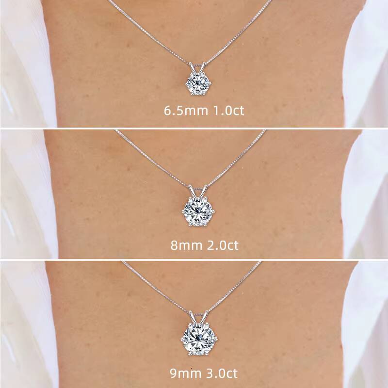 Moissanite 1ct 2ct 3ct Round Gold Plated 925 Sterling Silver VVS Moissanite Pendant Necklace with Gra Certificate