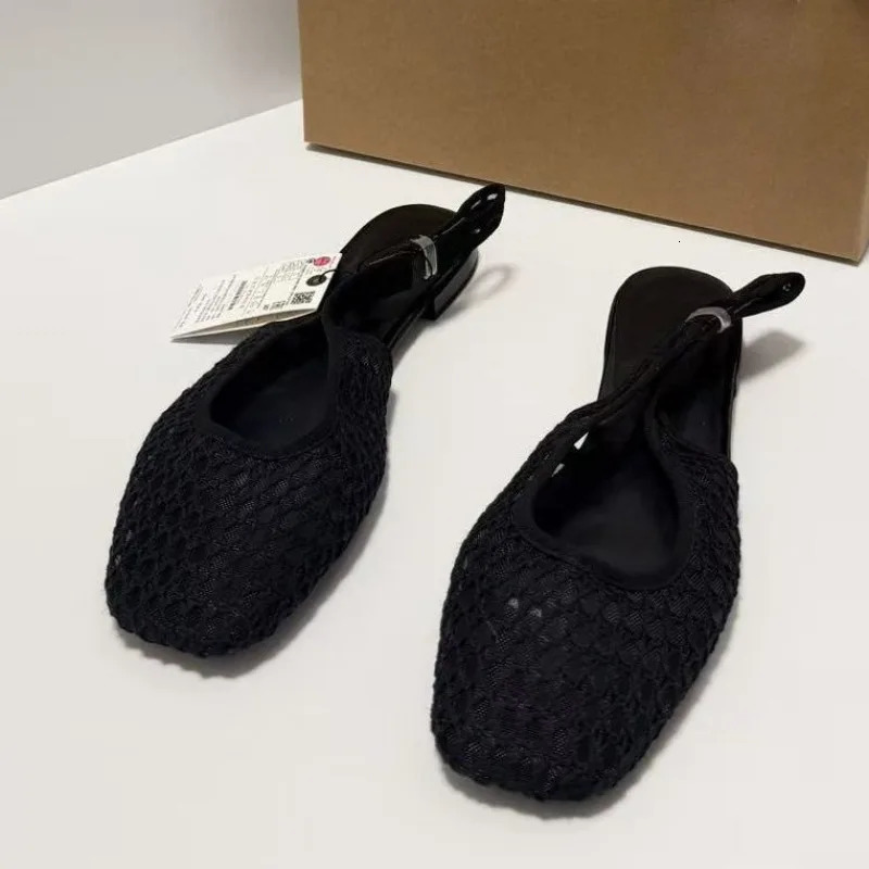 Woven Mesh Hollow Out Women Summer Shoes Square Toe Breathable Slip on Leisure Comfort Vacation Beach Flat Sandals for Ladies 260323
