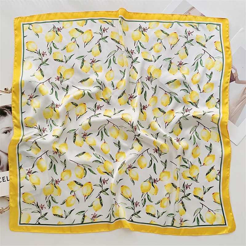 70cm Square Lemon Print w Square Silk Scarf Casual Elegant Thin Breathable Neck Wen Windproof Wrap Hair Scarves X260328