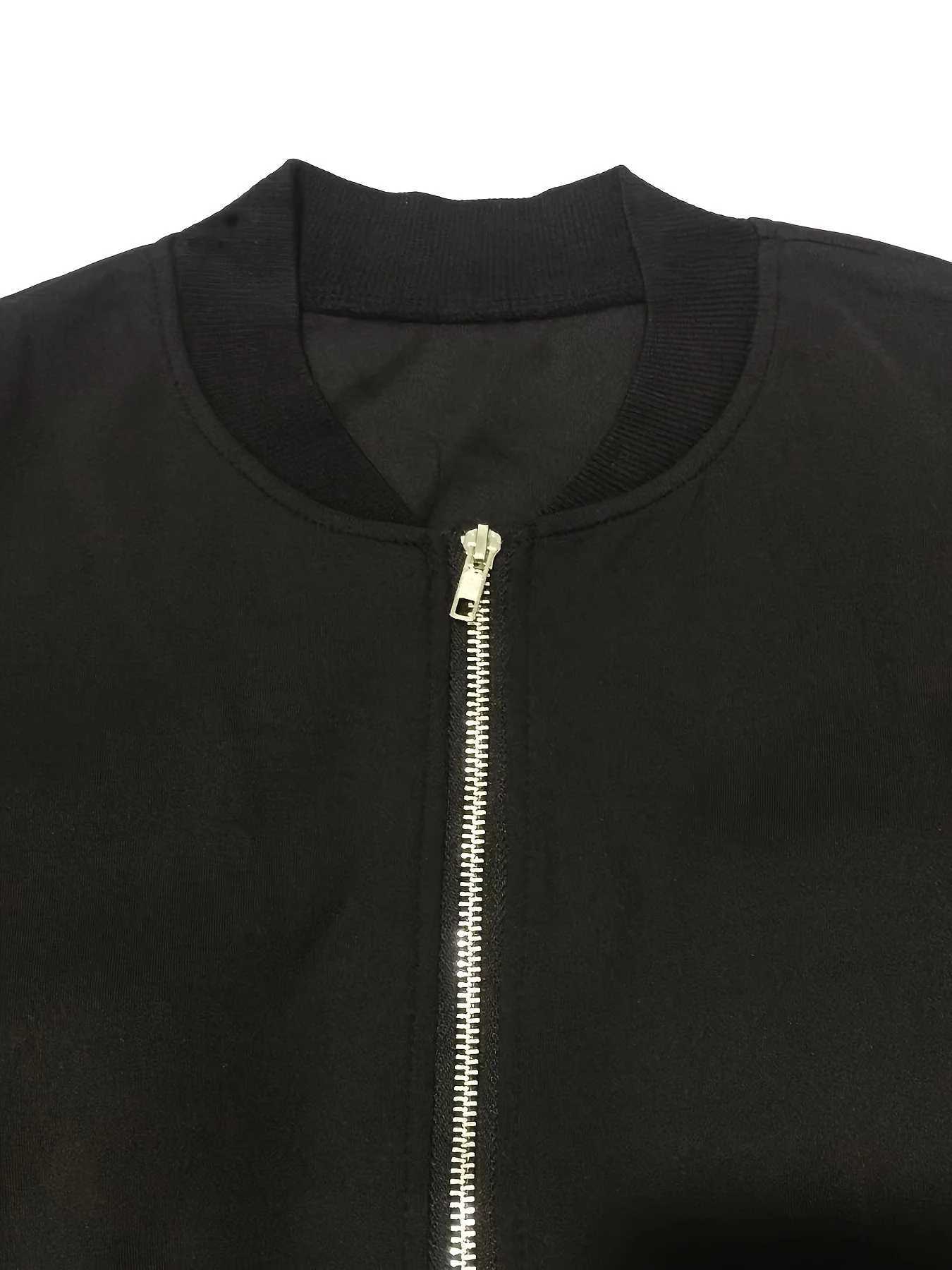 Solid Color Zip Up Jacket Elegant Long Sleeve Baseball Collar Jacket For Spring Fall Womens ClothingT260328