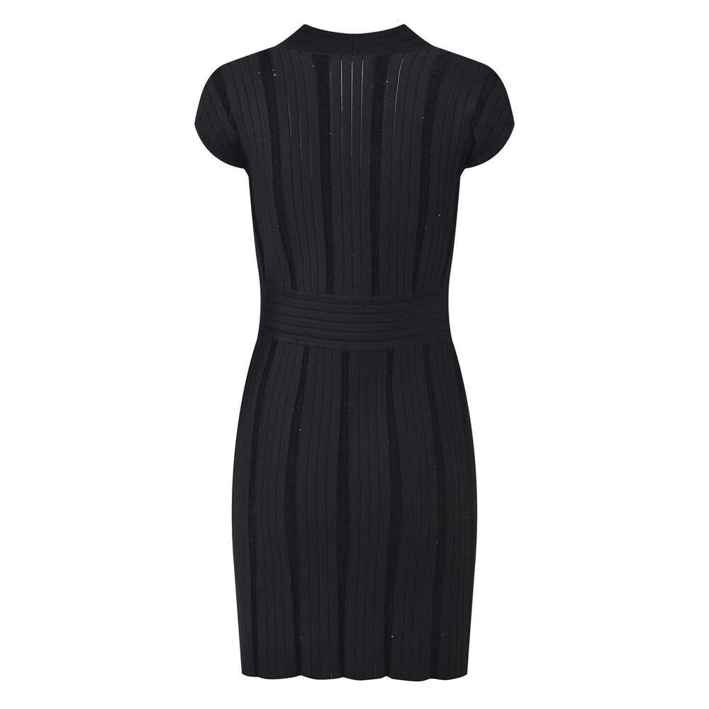 2026 spring and summer new designer elegant slim k30 fit V-neck sleeveless dress with rhinestone buttons FC and ribs