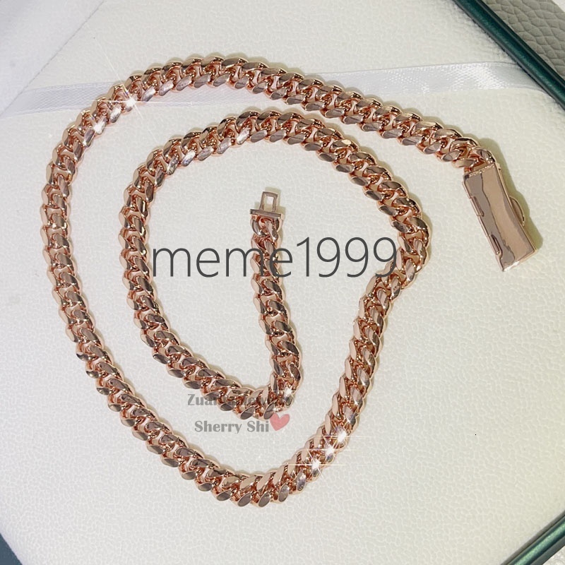 Jewelry Sterling Silver 925 Plain Cuban Necklace Iced Out 8MM Rose Gold Name Cuban Chain
