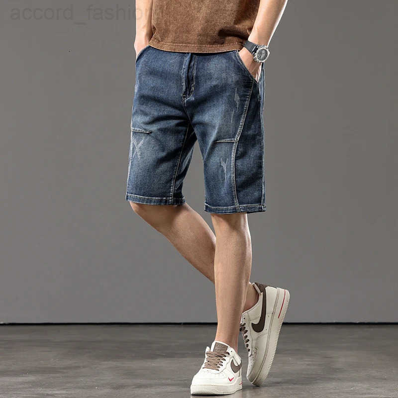 Summer Thin Patchwork Denim Shorts for Men 2026 New Model Mens Loose Straight Jeans Large Size 28-44 H260330