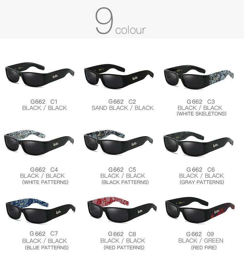 GCOTX Vintage Polarized Sunglasses UV400 Men's Sun Glasses For Men Driving Black Square Oculos Male 9 Colors Model 662 26Y0330