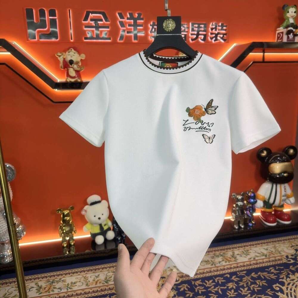 2025 Fall/Winter Men's Trendy Casual Versatile Top New Fashion Butterfly Embroidery Short Sleeve T-Shirt Asia Size