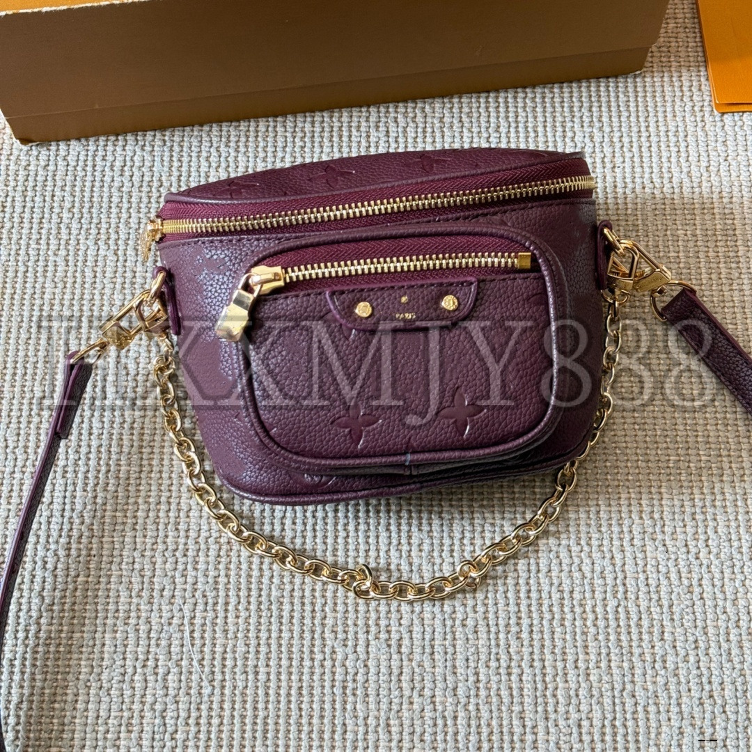 Genuine Leather Womens Luxury Designer Mini Bumbag Wine Red Waist Flowers Wallets Leather Paintings Handbag Shoulder Crossbody Bag Card Holder Pouch Purse 17Cm