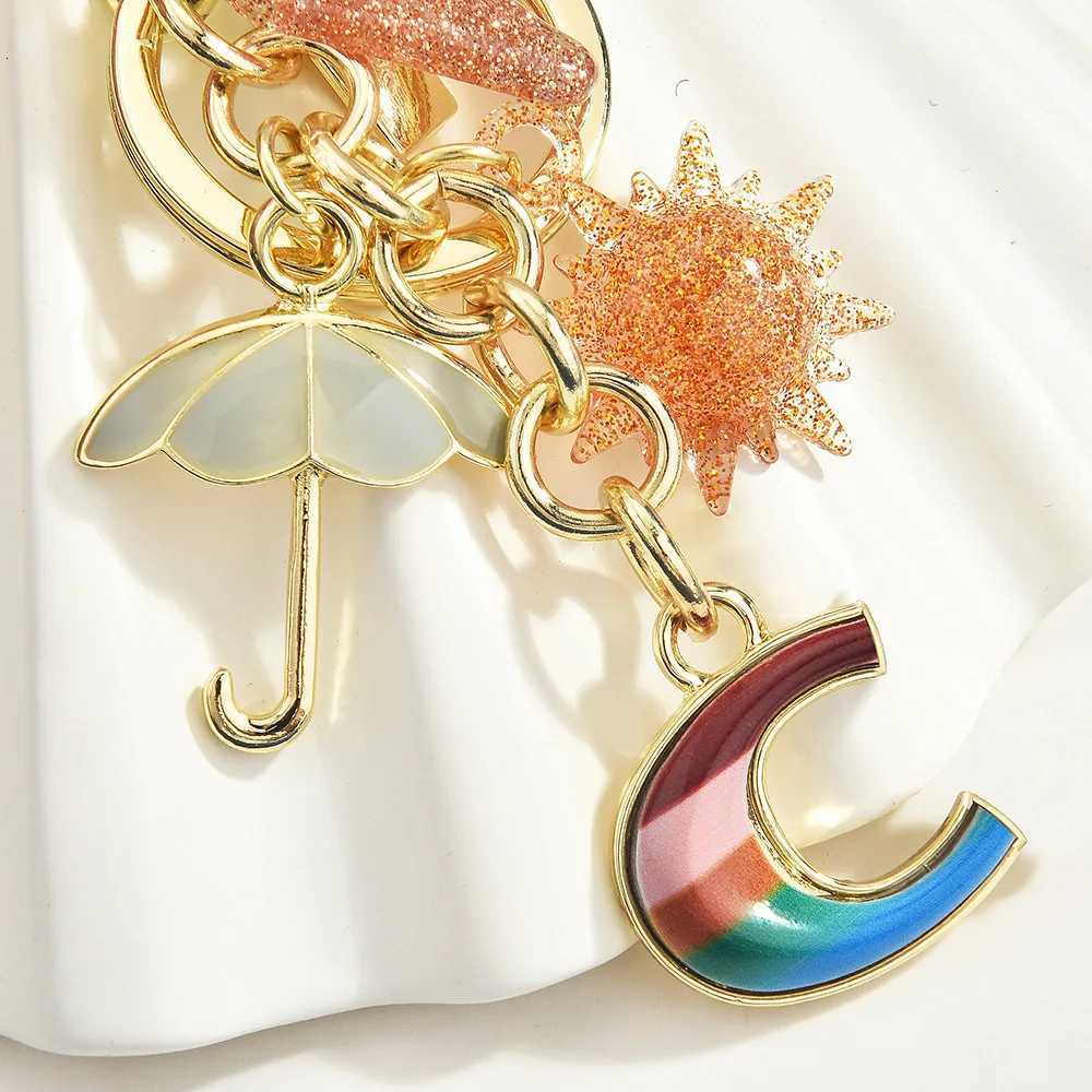 Creative Car Keychain Sun Umbrella Rainbow Letter Bag Decoration Fashionable and Trendy Pendant Z260330