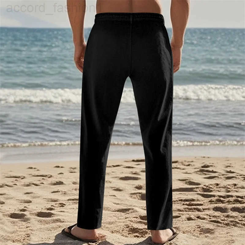 Men s Lightweight Drawstring Linen Pants with Pockets Comfortable Straight Leg Casual Trousers for Summer Beach Wear H260330
