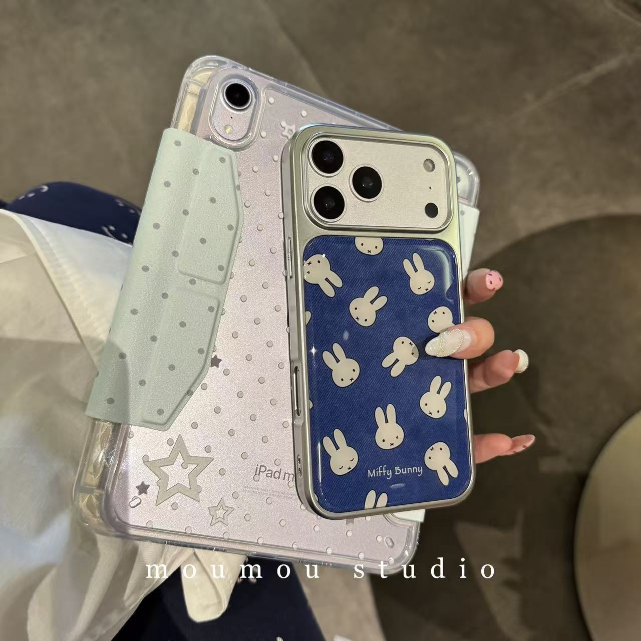 Cute Electroplated Blue Miffy Rabbit Full Case For iPhone