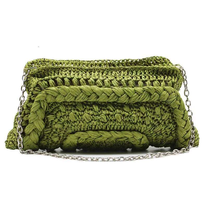 Chinese Embroidery New Soft Woven Straw Handmade Women Casual Chain Shoulder Summer Bohemian Beach Vocation Travel Envelope Bag Clutch Bags