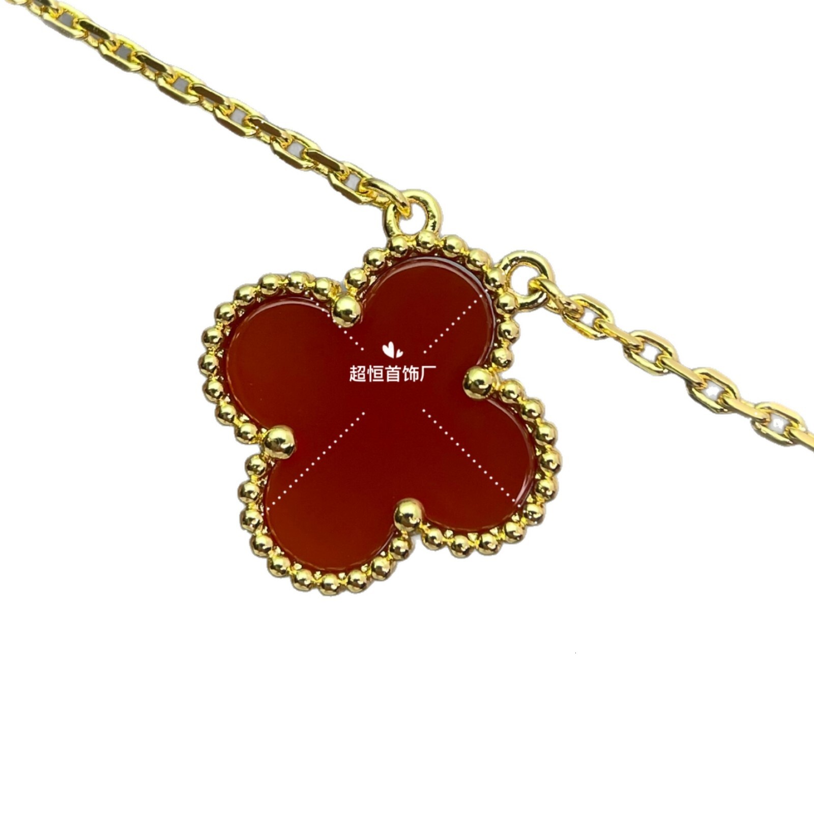 Designer luxury High-end V-gold precision CNC carved 18k rose gold necklace with black and red agate, white mother-of-pearl, and 925 silver plated clo