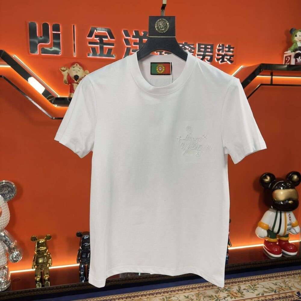 New Men's Round-Neck Embroidered Summer Casual Fashion T-Shirt, Half-Sleeve Top, Trendy Brand Versatile Short-Sleeve Shirt Asia Size