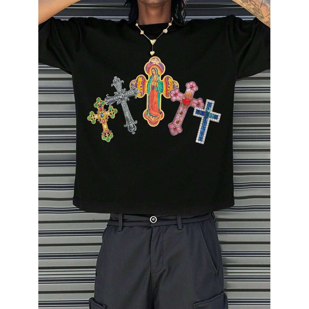 T Shirt Mens Designer Men Comfortable Mens White Crew Neck Cross Jesus Print Vintage Shirt Graphic T-Shirt Pro Choice Streetwear