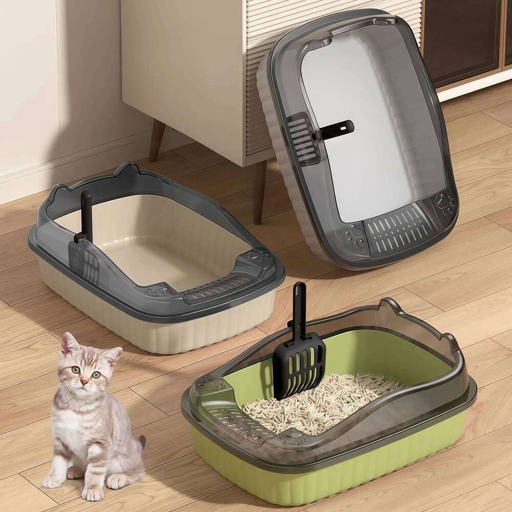 Box Thickening Kitty Sandbox Semi-enclosed High Side Splashproof Pet Bedpans with Litter Scoop Cleaning Cat Supplies