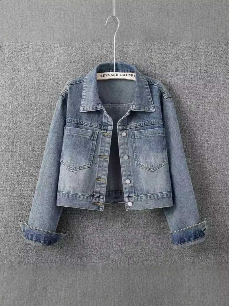Retro Spring and Autumn New Denim Jacket for Women Short Simple and Casual Model Retro Color Washed Texture Top Denim JacketT260328