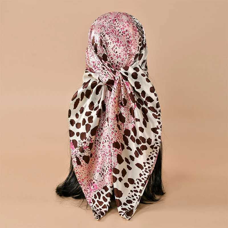 9090cm Leopard Printed Square Scarf Women Luxury s Scarf Fashion Dot Headband Matte Satin Silk Hair Band Handkerchief Z260330