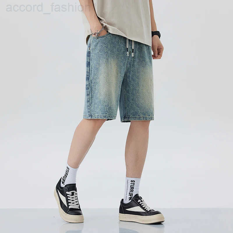 Summer New Mens Oversized Wide Shorts Lightning Cracked Y2k Baggy Jeans Washed Streetwear Fashion Loose Calf-length Denim Pants H260330