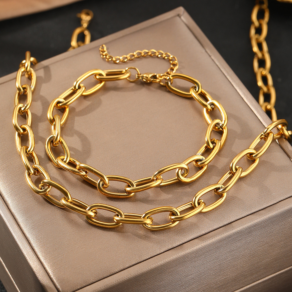European And American INS Style 18K Gold Stainless Steel Threaded Fashionable Women's Accessories Chain Long Bracelet Trend Non-Fading Jewelry Se