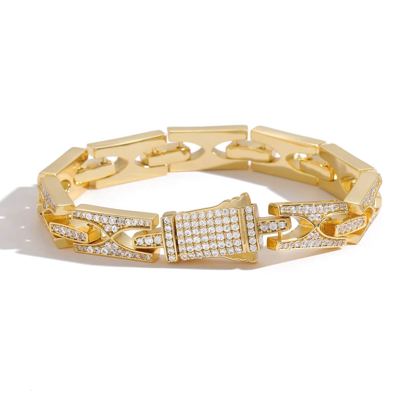 Cross-Border European Hip Hop Bracelet H-Type 10mm Width Spring Fastener Design Cuban Link Chain Unique Hipster Accessories