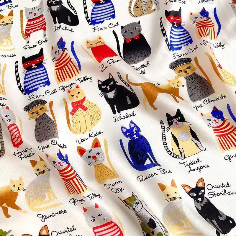 100 Mberry Silk Scarf Cute Cat Print Lightweight Square Scarf for Wen Fashion Neck Scarf Hair Fall Wens Scarves X260328