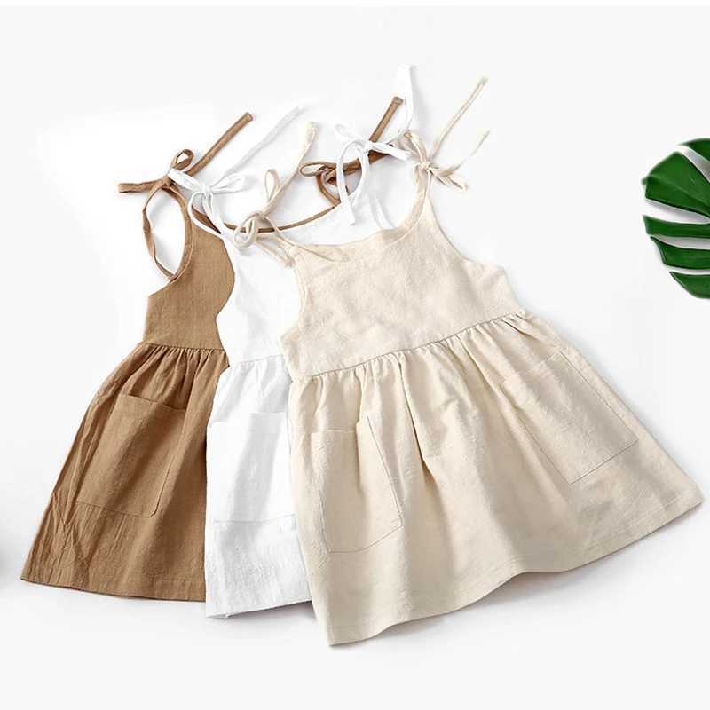 Kids Girls Summer Cotton Princess Dress Linen Suspenders Casual Cute Toddler Costume New Leisure Children Girls Retro DressT260330