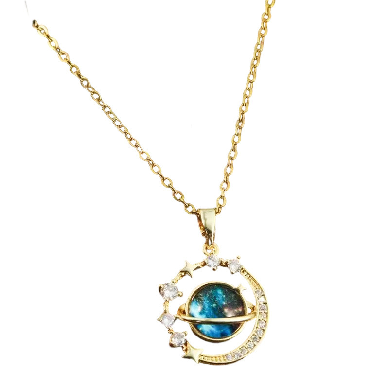 Designer luxury New blue planet star and moon light luxury micro-inlaid zircon necklace with a fashionable design, niche women's collarbone chain