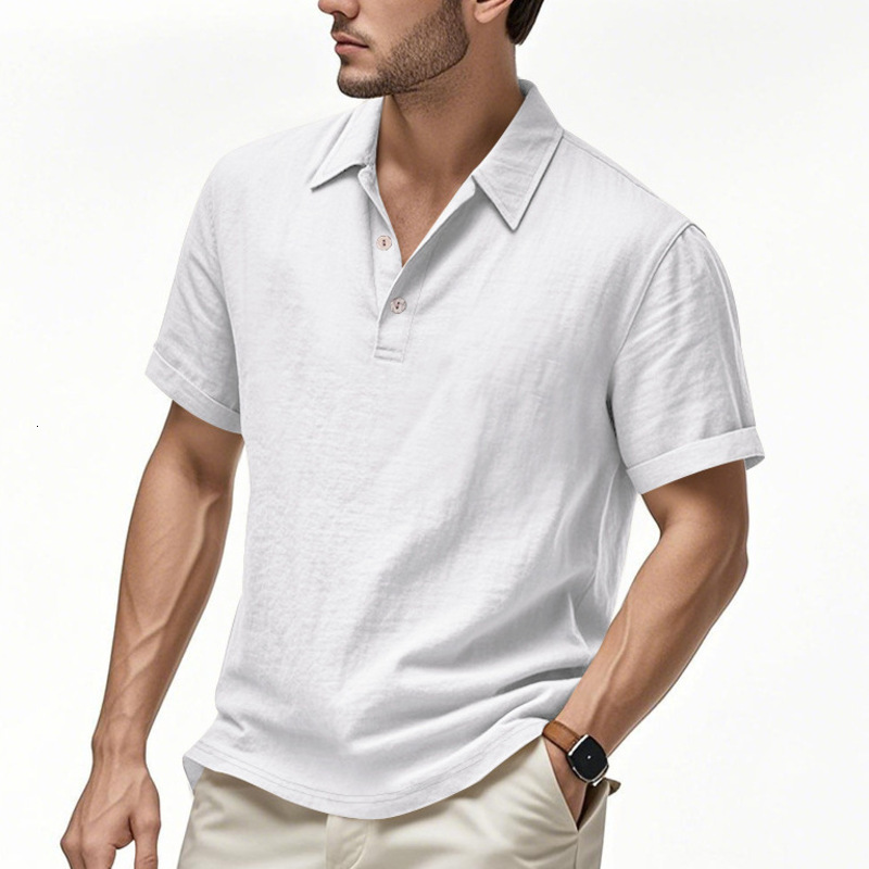 Men's Polos High End T Shirt Tops Mens European American Summer Designer Brand Linen Polo Shirt British Buttoned Turn-down Collar Simple Casual T