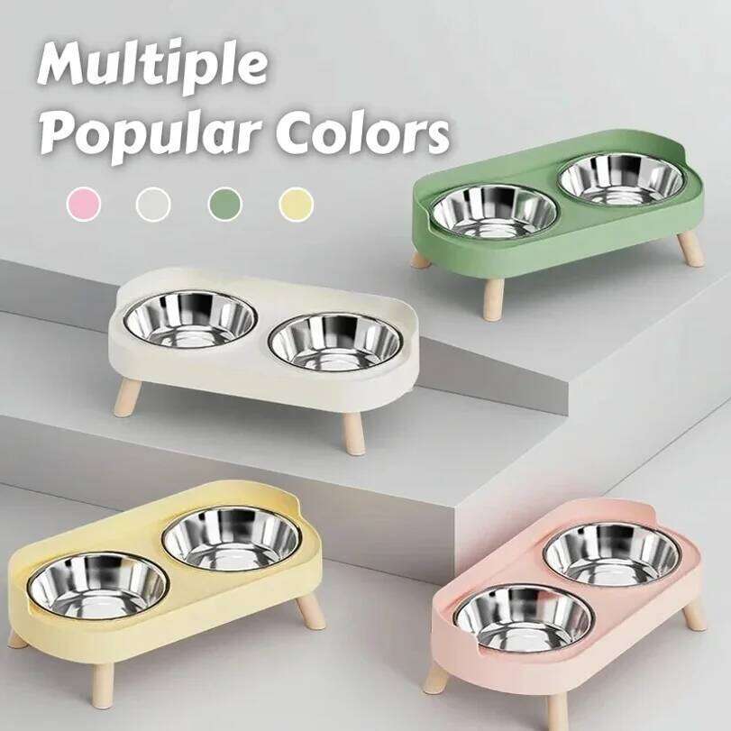 Dopamine Colorful Elevated Pet Feeder: Dual Stainless Steel Bowls with Neck Support - Fashion Food & Water Station for Pets 26W0330