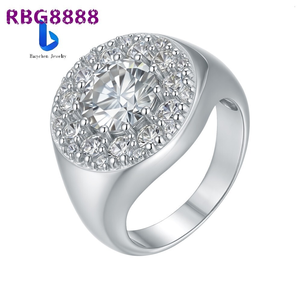 Customizable 925 Sterling Silver Solitaire Pave VVS Moissanite Hip Hop Ring - Mens Luxury Fine Jewelry
