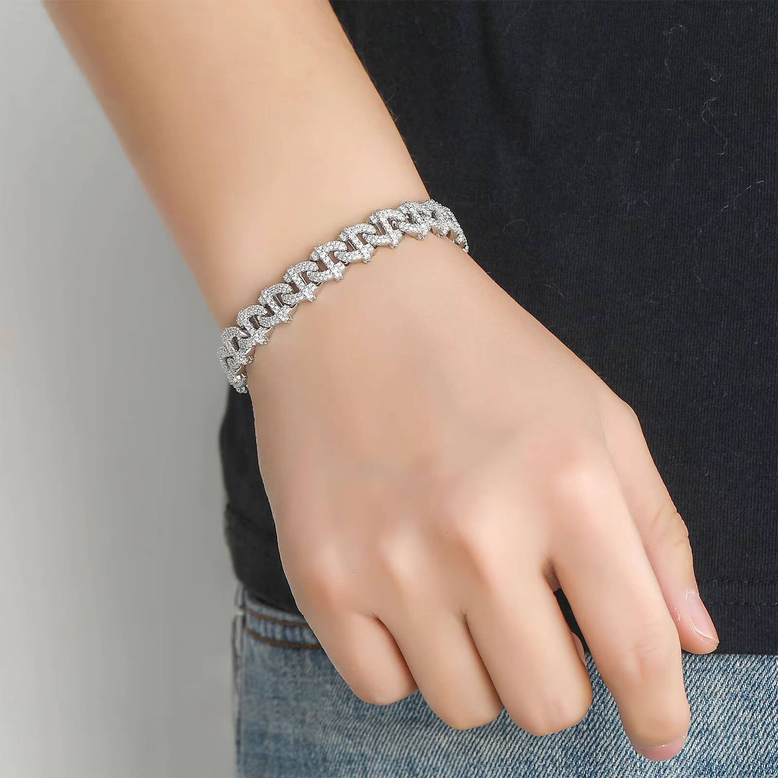 Hip Hop European and American Style New Bracelet 10mm Width Cuban Link Chain Personality Hipster Geometric Mens Cross-Border