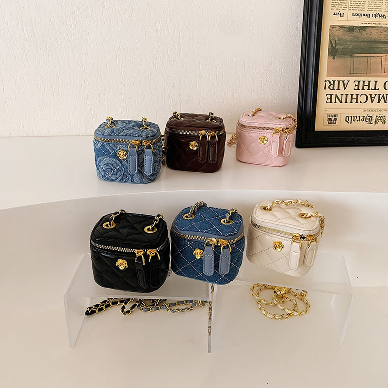 Free Shipping High Value Mini Box Bag for Women Quilted Denim Leather Crossbody Purse with Chain Strap