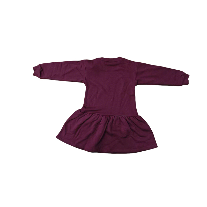 Kids Girls Burgundy Long Sleeve Dress with Bow Detail, Ruffle Hem Casual Sweatshirt Dress