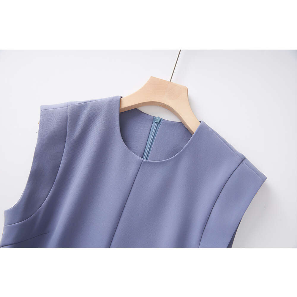 2026 designer French retro style sleeveless q26 raglan waistband slim fit big hem round neck simple dress