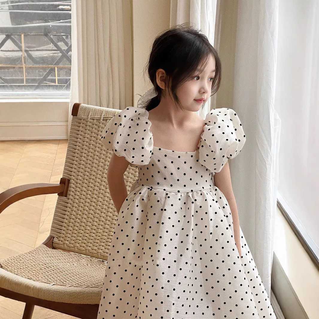 Girls Polka Dot Party Dress Summer Bubble Sleeves Princess Gown Understated Elegance Korean Japanese Style 2-7 YearsT260330