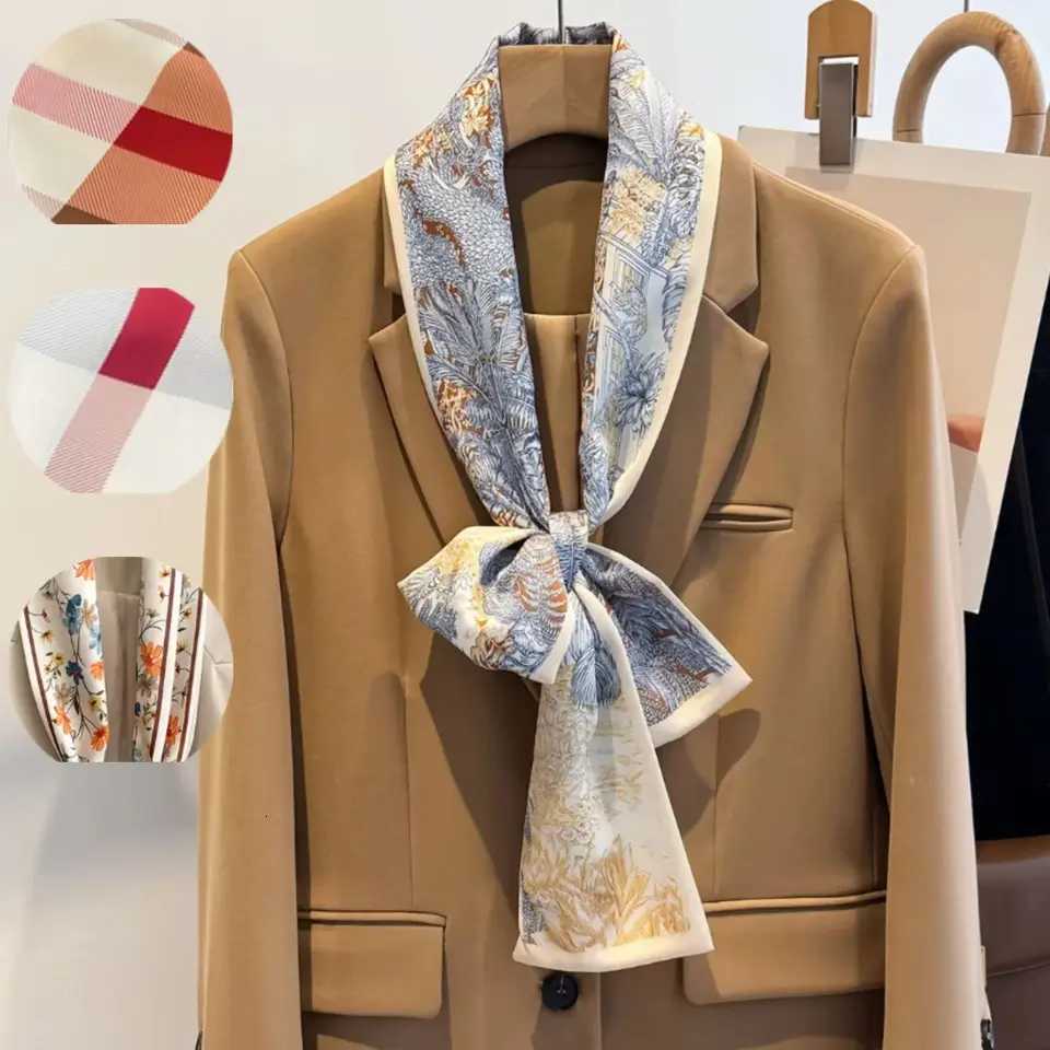 Luxury Design Scarf For Women Soft Satin Headband Neckerchief Foulard Female Hair Scarfs Neck Tie Lady Skinny Scarves Z260330