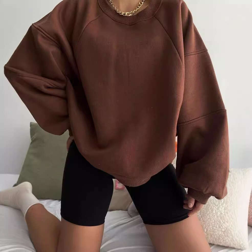 2026 European and American cross-border new style round-neck patchwork long-sleeve solid color basic versatile sweatshirt