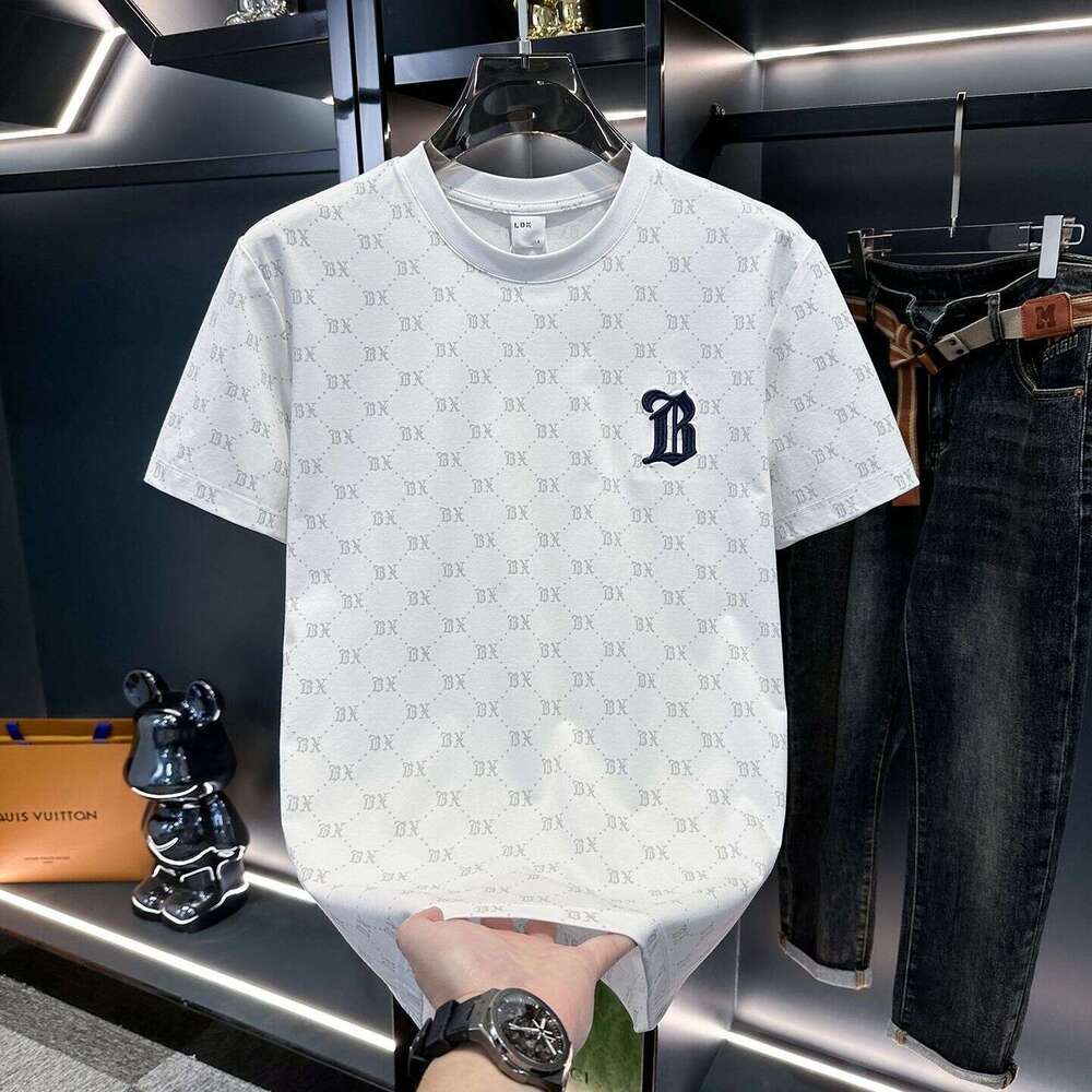 T Shirt Mens Designer Men Summer New European Style Embroidered Round Neck Short T Shirt For Men Trendy Brand Ice Silk Half Sleeve Casual Tee Shirt