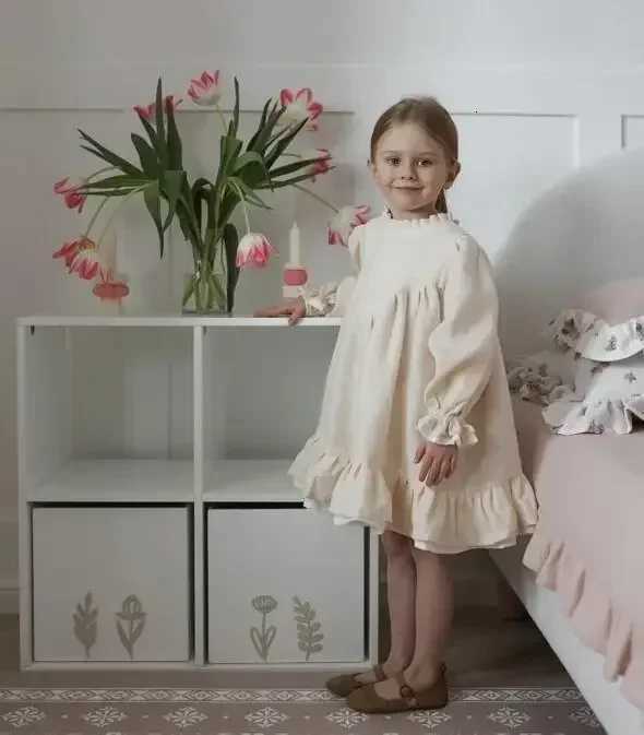 8383 Baby Girls Dress Children Dress Cotton Linen Splicing Girls Dress Leisure Princess ClothesT260330