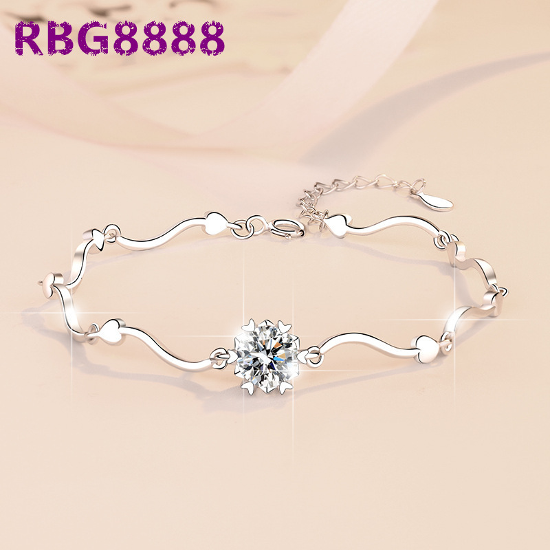 Romantic Heart Snowflake Wave Bracelet S925 Sterling Silver Plated 18K Gold Brilliant Cut Moissanite Jewelry for Women