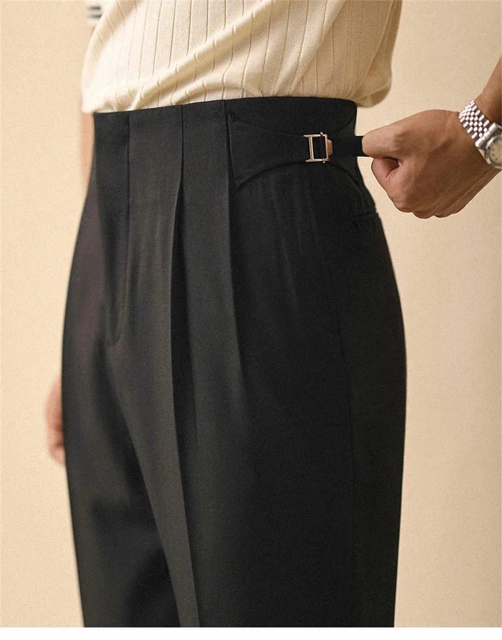 Mens Summer Straight Pants Paris Button Non Ironing Loose Fitting Business Naples Casual Pants High Waisted Office Trousers 260327
