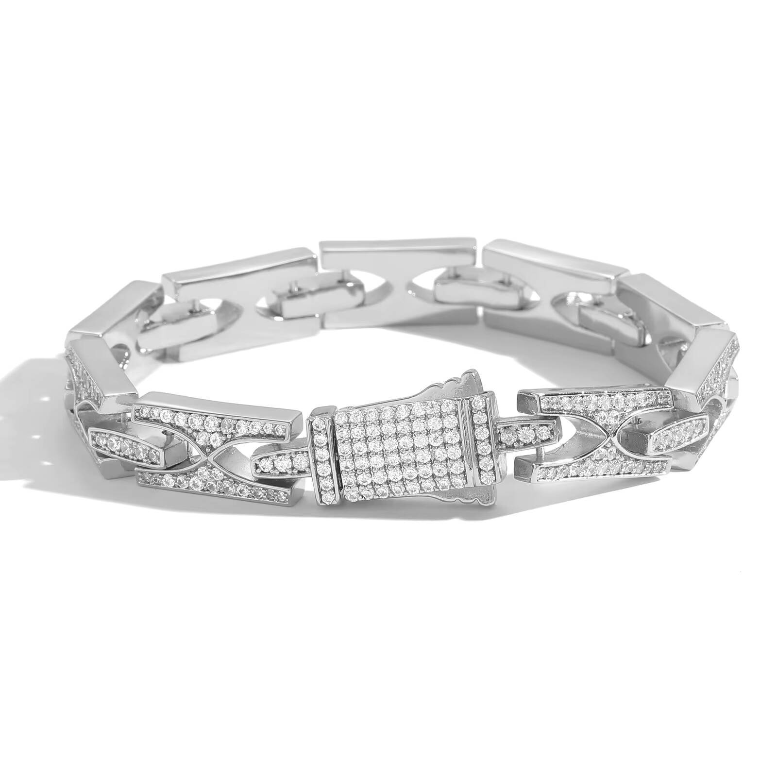 Cross-Border European Hip Hop Bracelet H-Type 10mm Width Spring Fastener Design Cuban Link Chain Unique Hipster Accessories