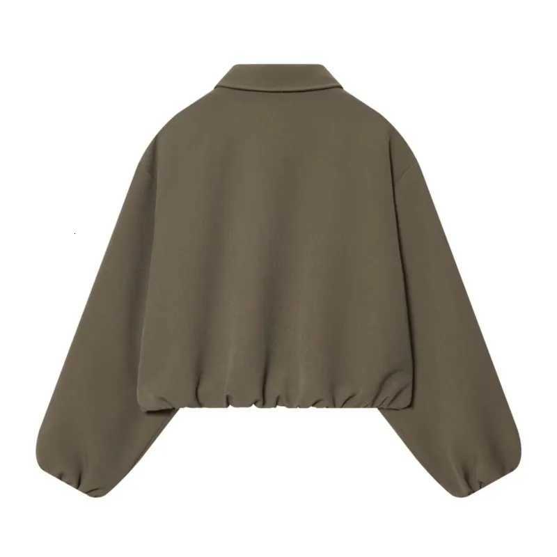 Womens Simple Jacket with Zipper Casual Turn-down Collar Solid Long Sleeve Gathered Hem Pocket Women Coat Female Chic TopsT260328